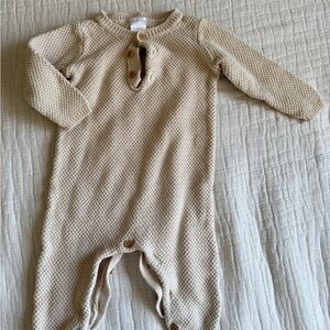 Cream Knit Footies One Piece with Textured Design